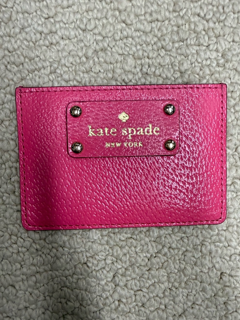 kate spade Hot Pink Leather Card & Key Holder with Gold Logo Plate